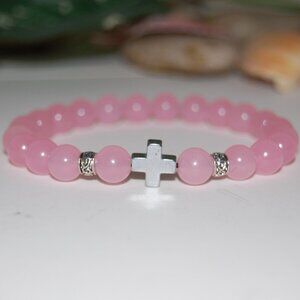 Cross Bracelet,Pink Beaded Cross Bracelet,Pink Bracelet
